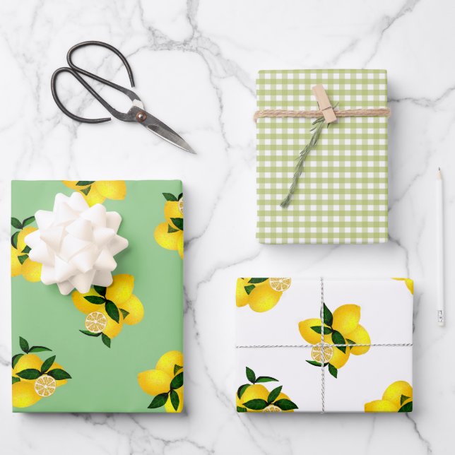 Lemon Green Gingham Geschenkpapier Set (Vorderseite)