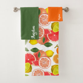 Lemon green orange citrus Pattern name Badhandtuch Set