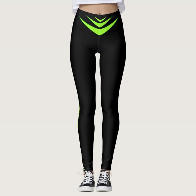 Lemon Green Triple Boomerang auf Black Leggings (Vorderseite)