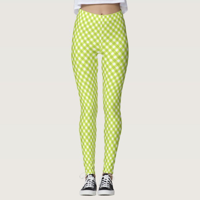 Lemon Green White Gingham Leggings (Vorderseite)