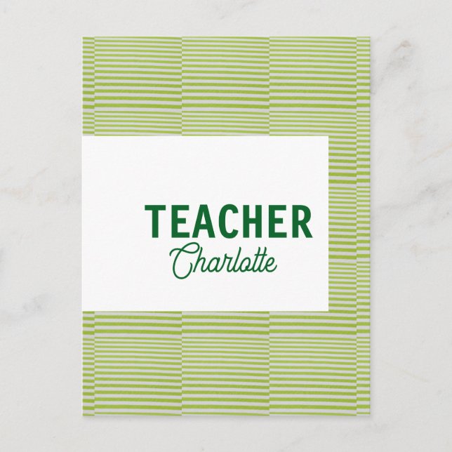 Lemon green white stripes teacher professor name c postkarte (Vorderseite)
