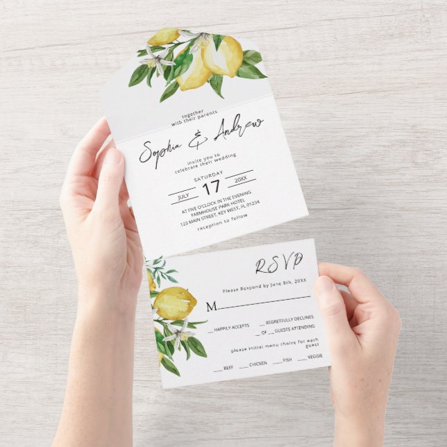Lemon Greenerity Wedding All in one All In One Einladung (Abreißen)