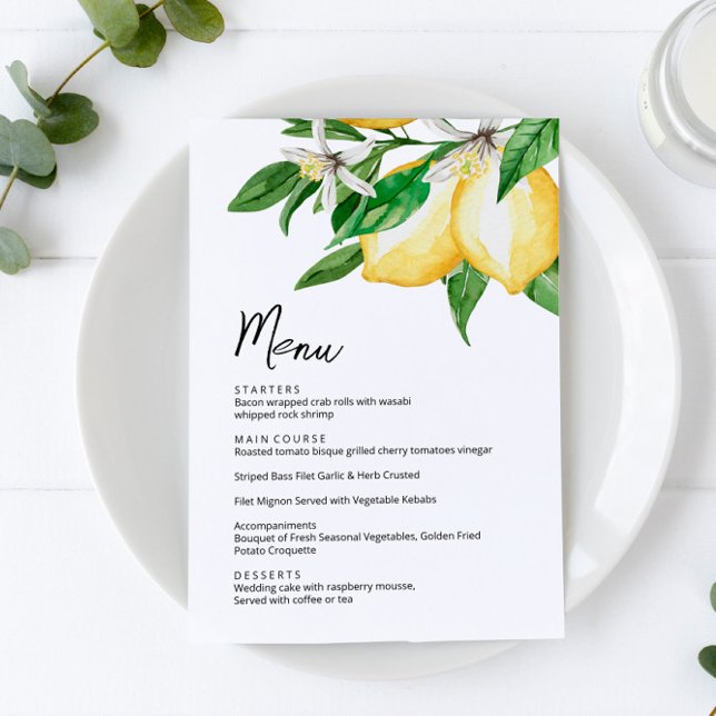 Lemon Greenery Wedding Menu Card Einladung (Von Creator hochgeladen)