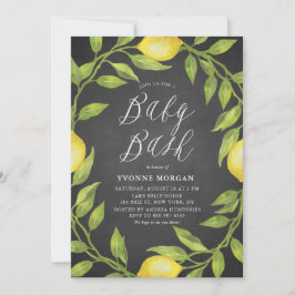 Lemon Greenery Wreath Chalkboard Baby Showbash Einladung