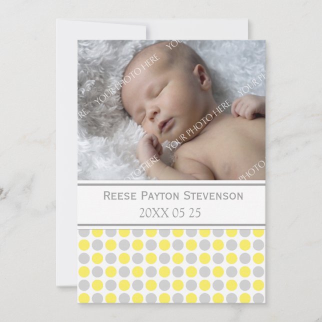 Lemon Grey Template New Baby Birth Ankündigung (Vorderseite)