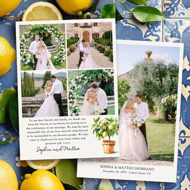Lemon Grove 5 Foto Hochzeit Dankeskarte (Wedding Photo Thank You Cards from the Lemon Grove Wedding Collection )