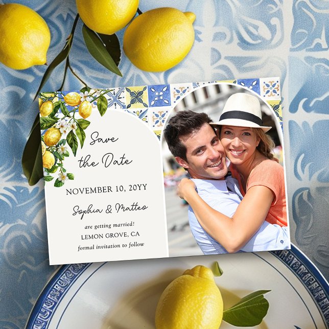 Lemon Grove Foto Italienische Landschaft Hochzeit Save The Date (Save the Date Invitation with Photo from the Lemon Grove Wedding Collection by Darling & May)