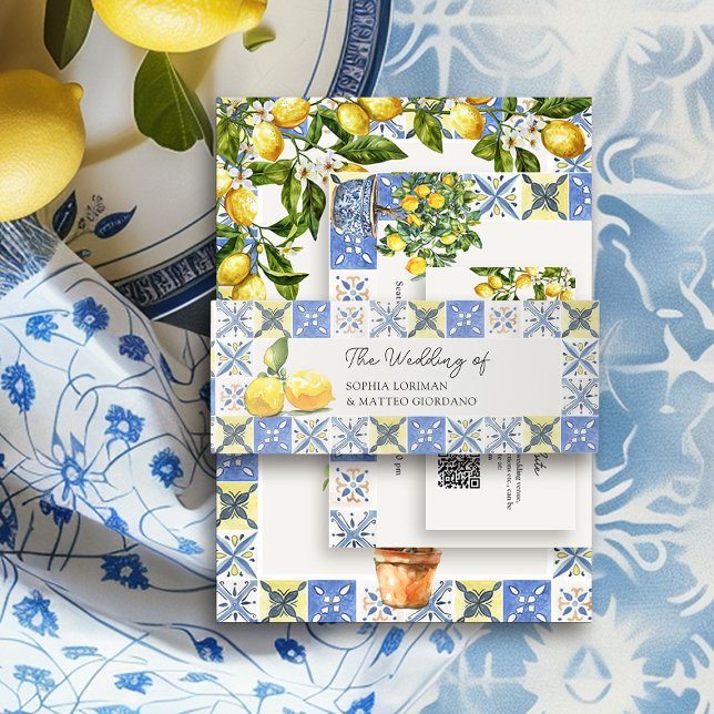 Lemon Grove Italian Country Tiles Wedding Einladungsbanderole (Wedding Invitation Belly Band from the Lemon Grove Wedding Collection by Darling & May)