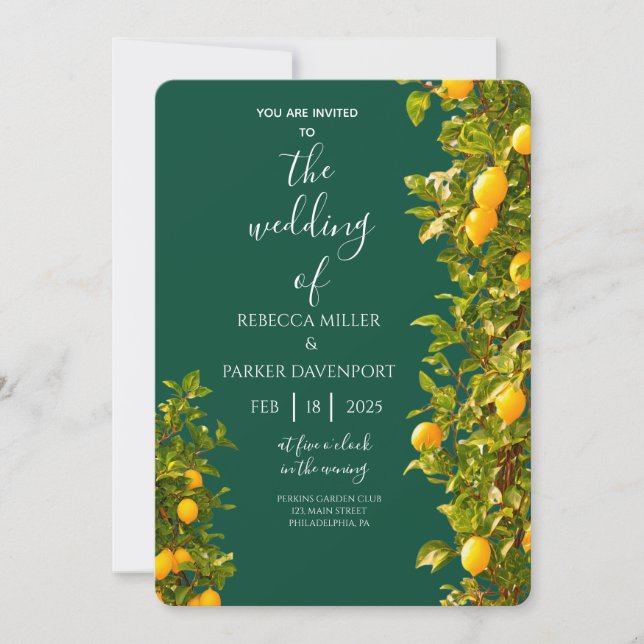 Lemon Grove Romance Einladung zur Hochzeit (Vorderseite)