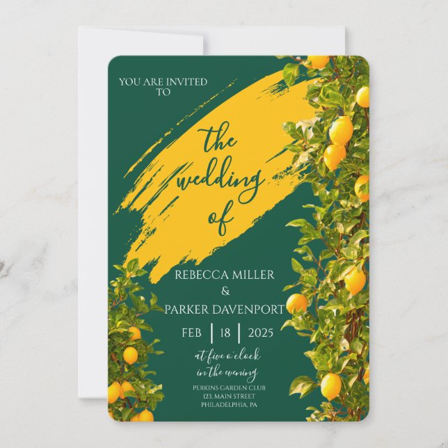 Lemon Grove Romance Einladung zur Hochzeit (Vorderseite)