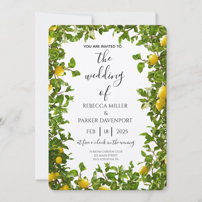 Lemon Grove Romance Einladung zur Hochzeit (Vorderseite)