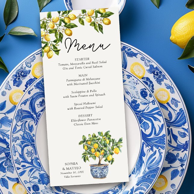 Lemon Grove Rustic Italienische Theme Wedding Menükarte (Wedding Menu from the Lemon Grove Wedding Collection by Darling & May)