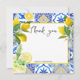 Lemon Hauptpresse blaue Fliesen Brautparty Dankeskarte