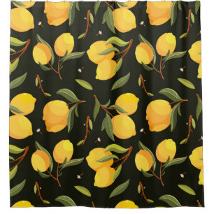 Lemon Illustration: Handgemalt Nahtloses Muster. Duschvorhang