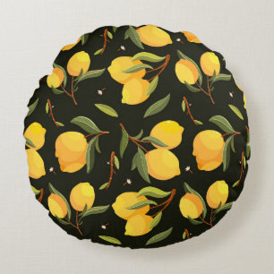 Lemon Illustration: Handgemalt Nahtloses Muster. Rundes Kissen