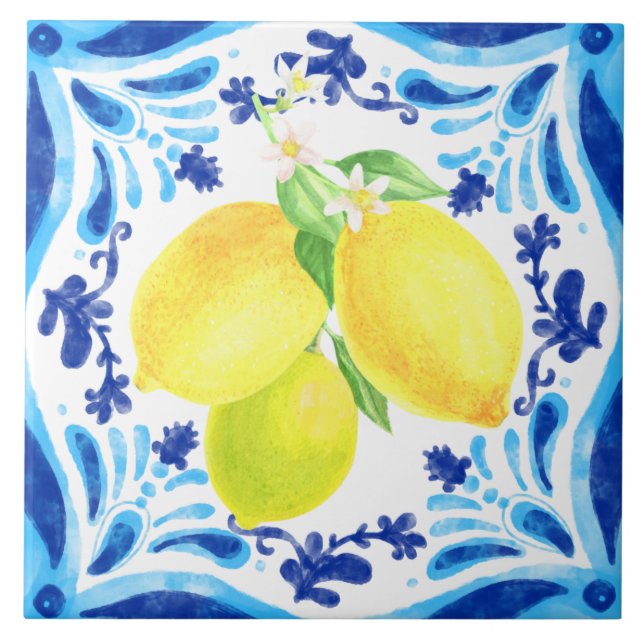 Lemon im mediterranen Küstenstil Fliese (Vorderseite)