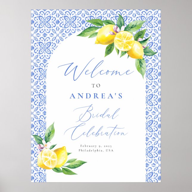 Lemon Italian BlueTile Positano Bridal Celebration Poster (Vorne)