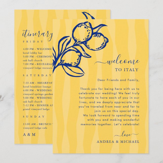 Lemon Italy Wedding Welcome Letter Itinerary Card Einladung (Vorne/Hinten)