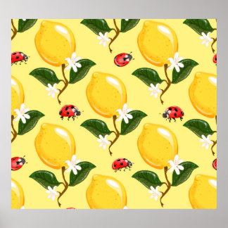 Lemon Ladybug: Tropisch Gelbes Muster. Poster
