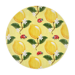 Lemon Ladybug: Tropisch Gelbes Muster. Schneidebrett