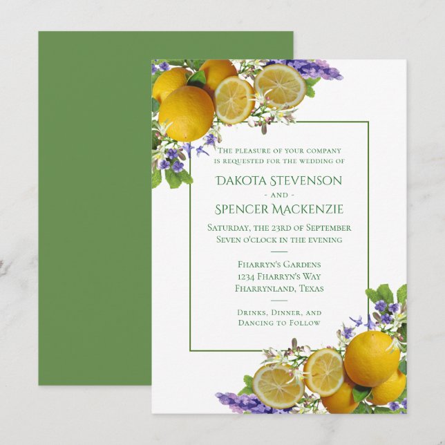 Lemon Lavender und MInt Fresh Rustic Modern Boho Einladung (Vorne/Hinten)