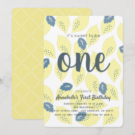 Lemon & Leaf Muster 1. Geburtstagsfeier Party Einl Einladung