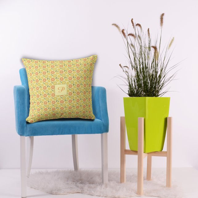 Lemon leaves white yellow orange Pattern  Kissen (Lemon leaves white yellow orange Pattern Throw Pillow.)