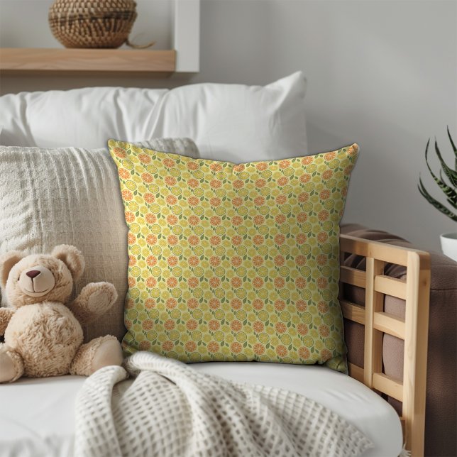 Lemon leaves white yellow Pattern  Kissen (Lemon leaves white yellow Pattern Throw Pillow.)