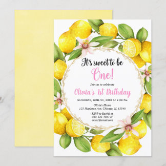 Lemon Lemonade Mädchen Einladung zum 1. Geburtstag