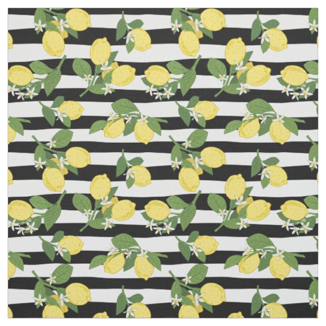 Lemon Lemons Citrus Black Stripes Fabric Stoff (Muster)
