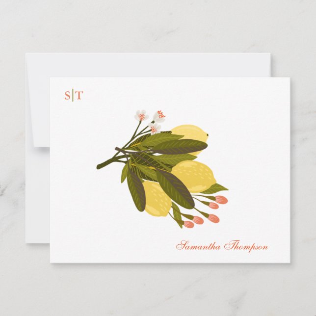 Lemon Liebe Monogramm Name Handgemalt Blossom Mitteilungskarte (Vorderseite)