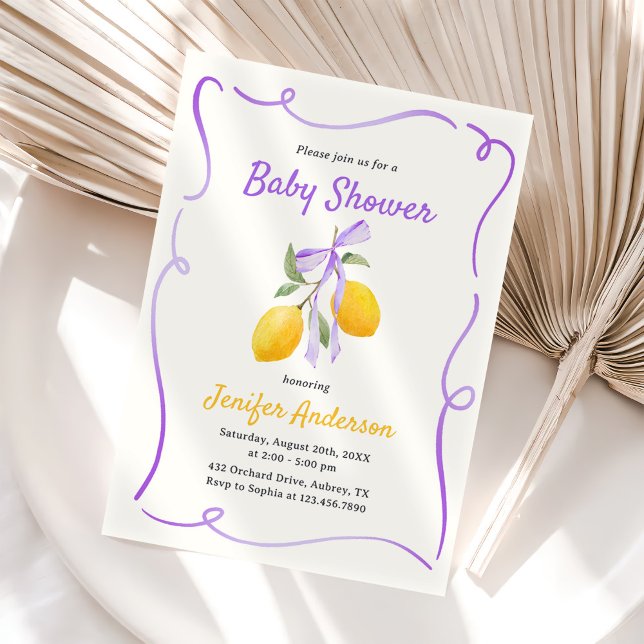 Lemon Lila Bow Baby Dusche Einladung (Von Creator hochgeladen)