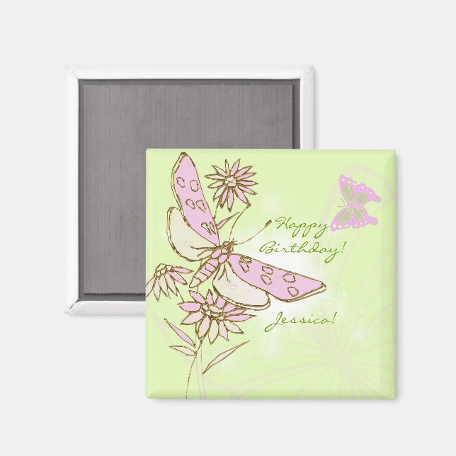 Lemon Lime Pink Butterfly Magnet (Vorderseite/Rückseite)
