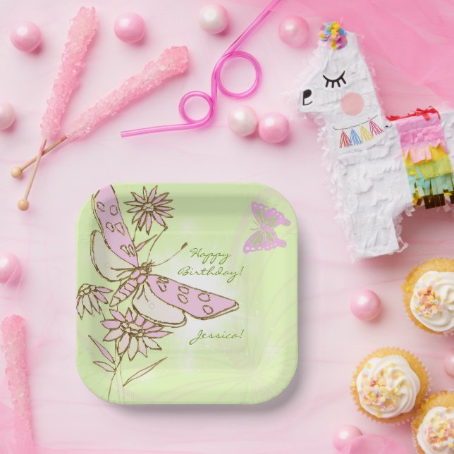 Lemon Lime Pink Butterfly Pappteller (Party)