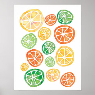 Lemon Limes und Orangen Wasserfarbenposter Poster