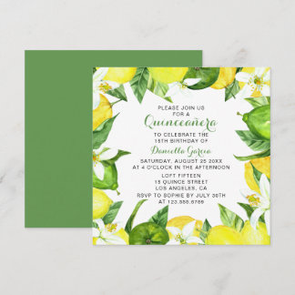 Lemon Limon Citrus Blossom Wassercolor Quinceñera Einladung