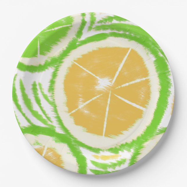 Lemon Limon Slices Swirl Abstraktes Party Pappteller (Vorderseite)