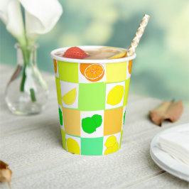 Lemon, Limon und Orangen Farbiges Zitronenmuster Pappbecher