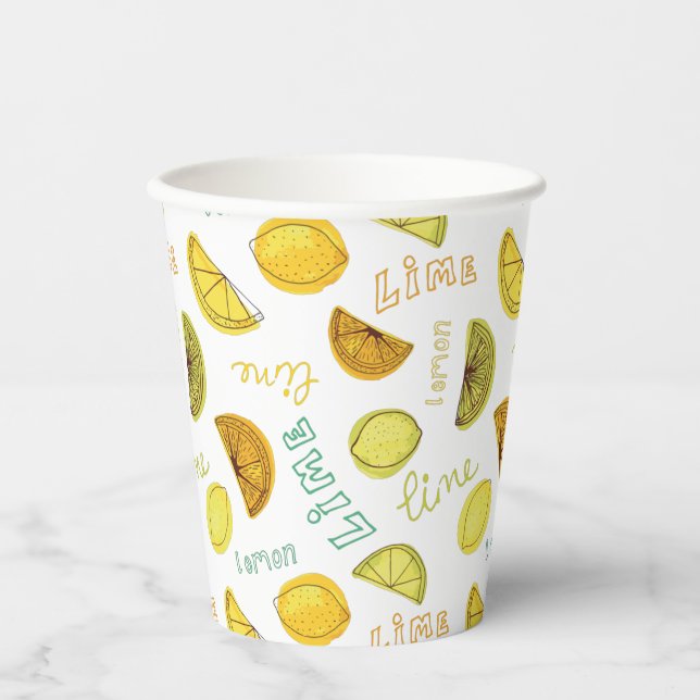 Lemon & Limon Zesty Fruchtmuster Pappbecher (Vorderseite)
