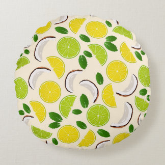 Lemon Limone Kokosnuss und Minze fröhlich fröhlich Rundes Kissen