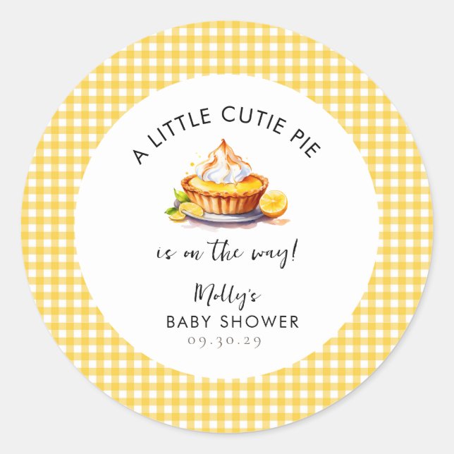 Lemon Little Süsse Pie Gingham Baby Shower Runder Aufkleber (Vorderseite)