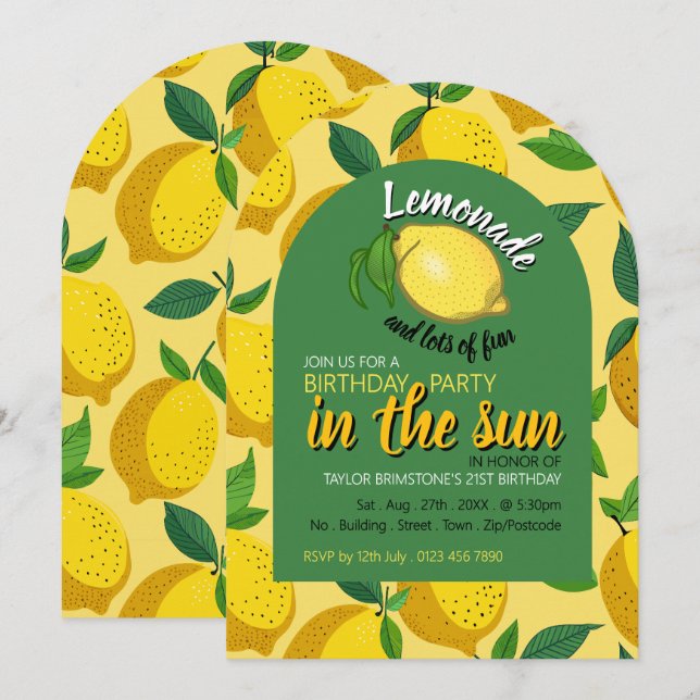 Lemon-Logo, Lemonade & Lots zum Geburtstag Einladung (Vorne/Hinten)
