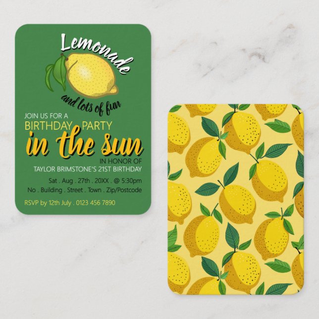 Lemon-Logo, Lemonade und viele Tipps für den Spaß Visitenkarte (Vorne/Hinten)