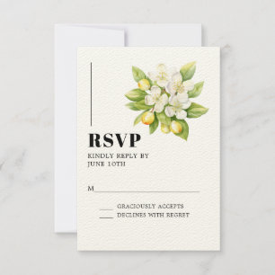 Lemon & Magnolia Floral Citrus Wedding RSVP Karte
