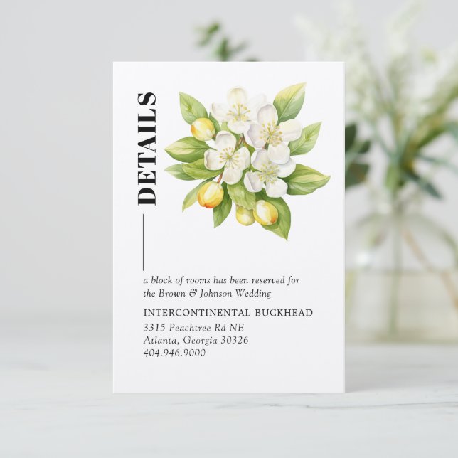 Lemon & Magnolia Floral Yellow Citrus Hochzeit Begleitkarte (Stehend Vorderseite)