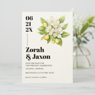 Lemon & Magnolia Floral Yellow Citrus Wedding Rett Save The Date