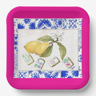 Lemon mahjong fuchsia pappteller