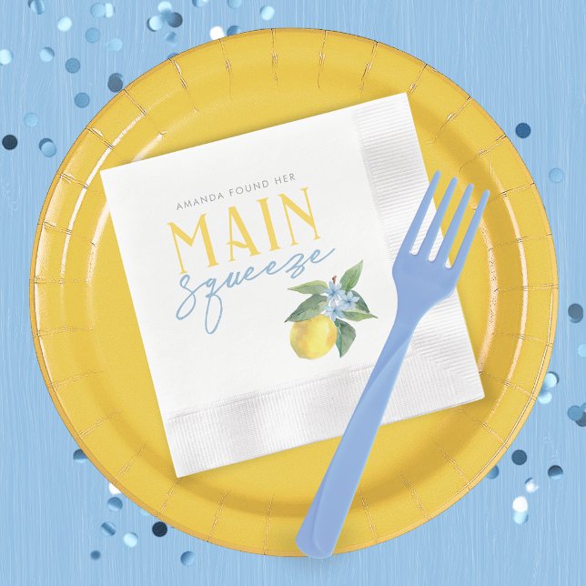 Lemon Main Squeeze Personalisiert Cocktail Cocktai Serviette (Personalized Main Squeeze Watercolor Lemon Bridal Shower Coined Paper Napkins - Pack of 50)
