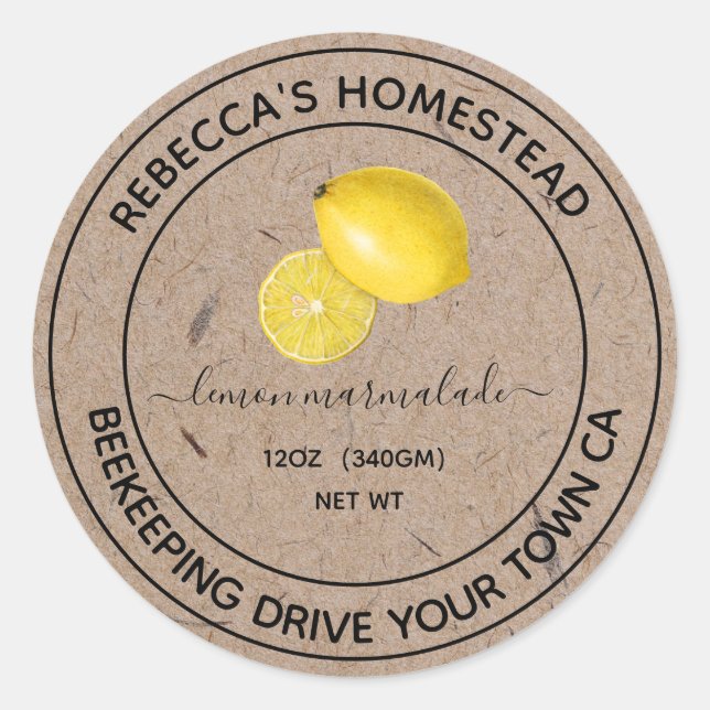 Lemon Marmalade Kraft Papier Canning Jar Labels Runder Aufkleber (Vorderseite)