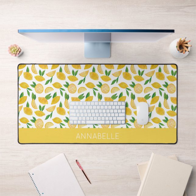 Lemon Mediterrane Personalisierter Vorname Schreibtischunterlage (Büro 1)